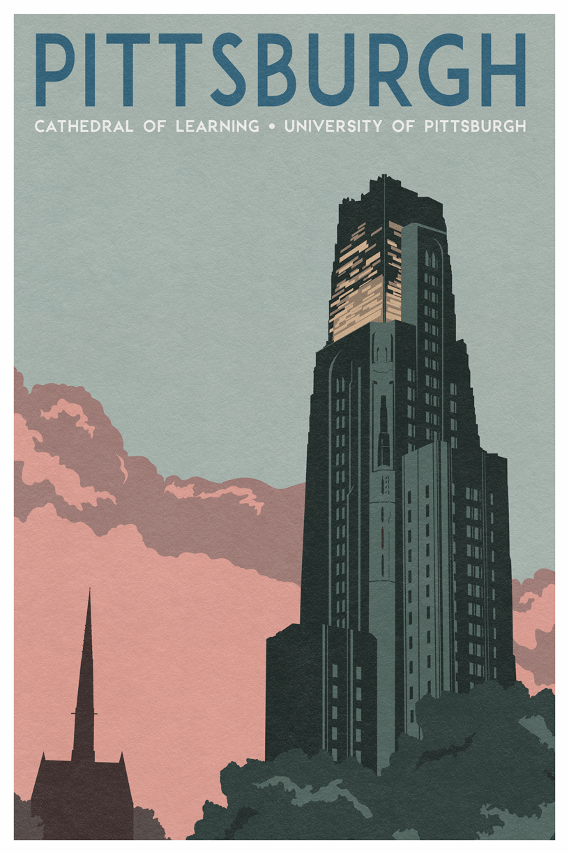 Cathedral of Learning [Vintage Pittsburgh Travel Poster]